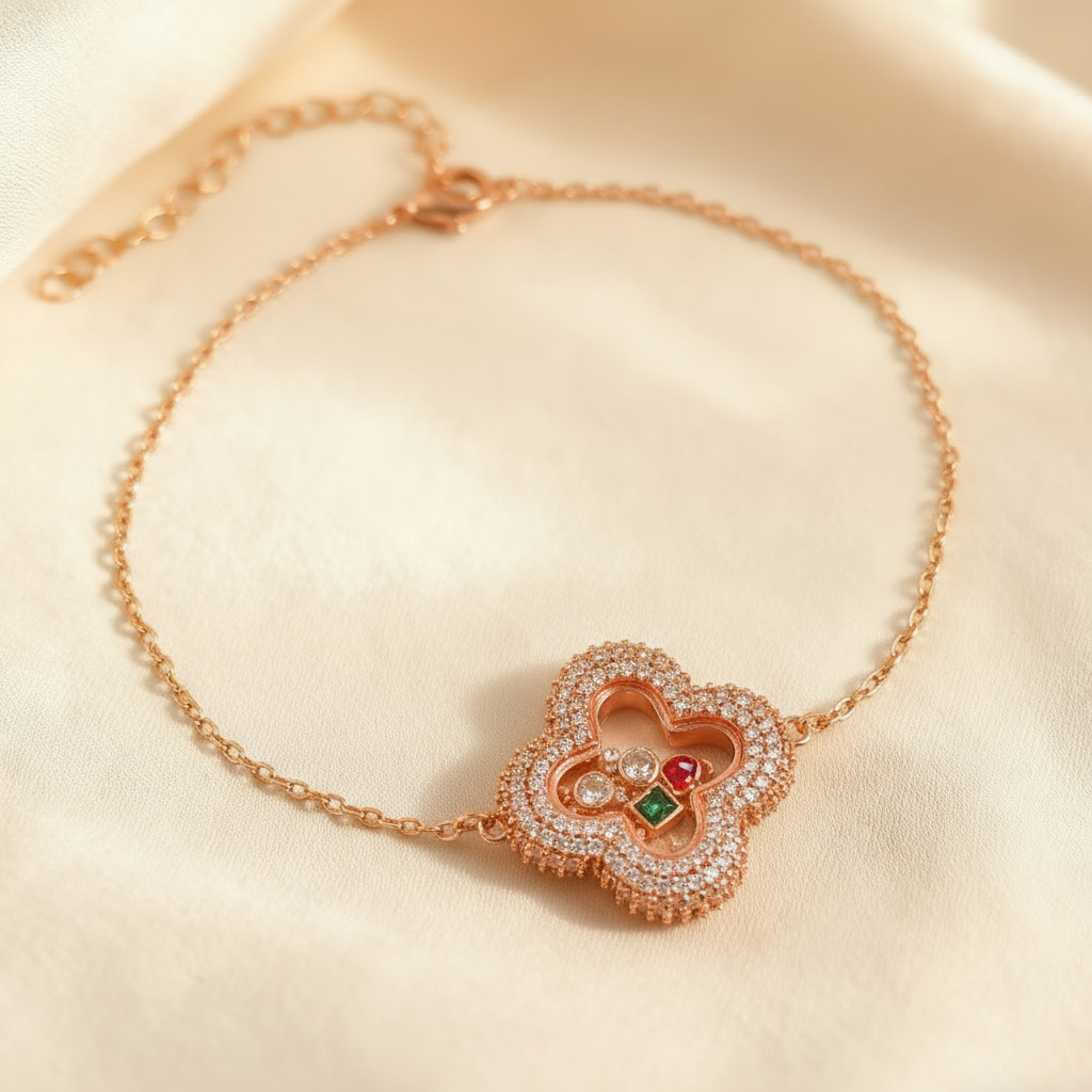 S925 Silver Clover Shaped Dancing Diamonds Bracelet