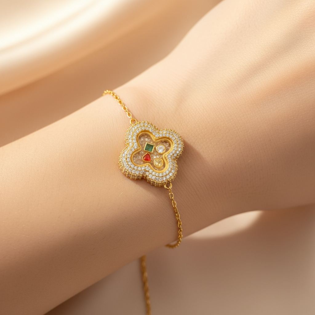 S925 Silver Clover Shaped Dancing Diamonds Bracelet