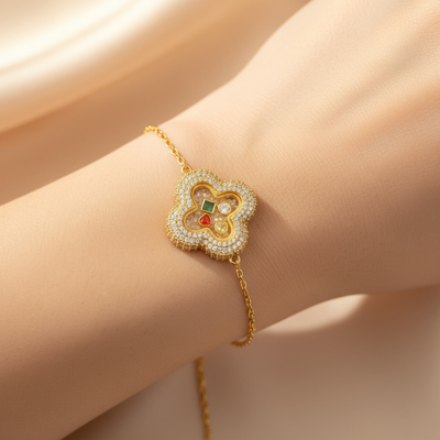 S925 Silver Clover Shaped Dancing Diamonds Bracelet