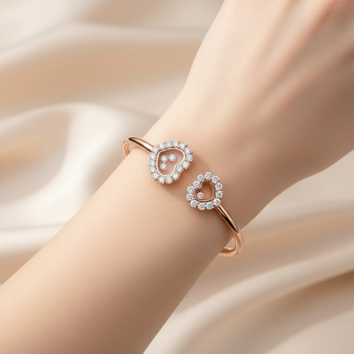 Double Heart Shaped Dancing Diamonds Bracelet