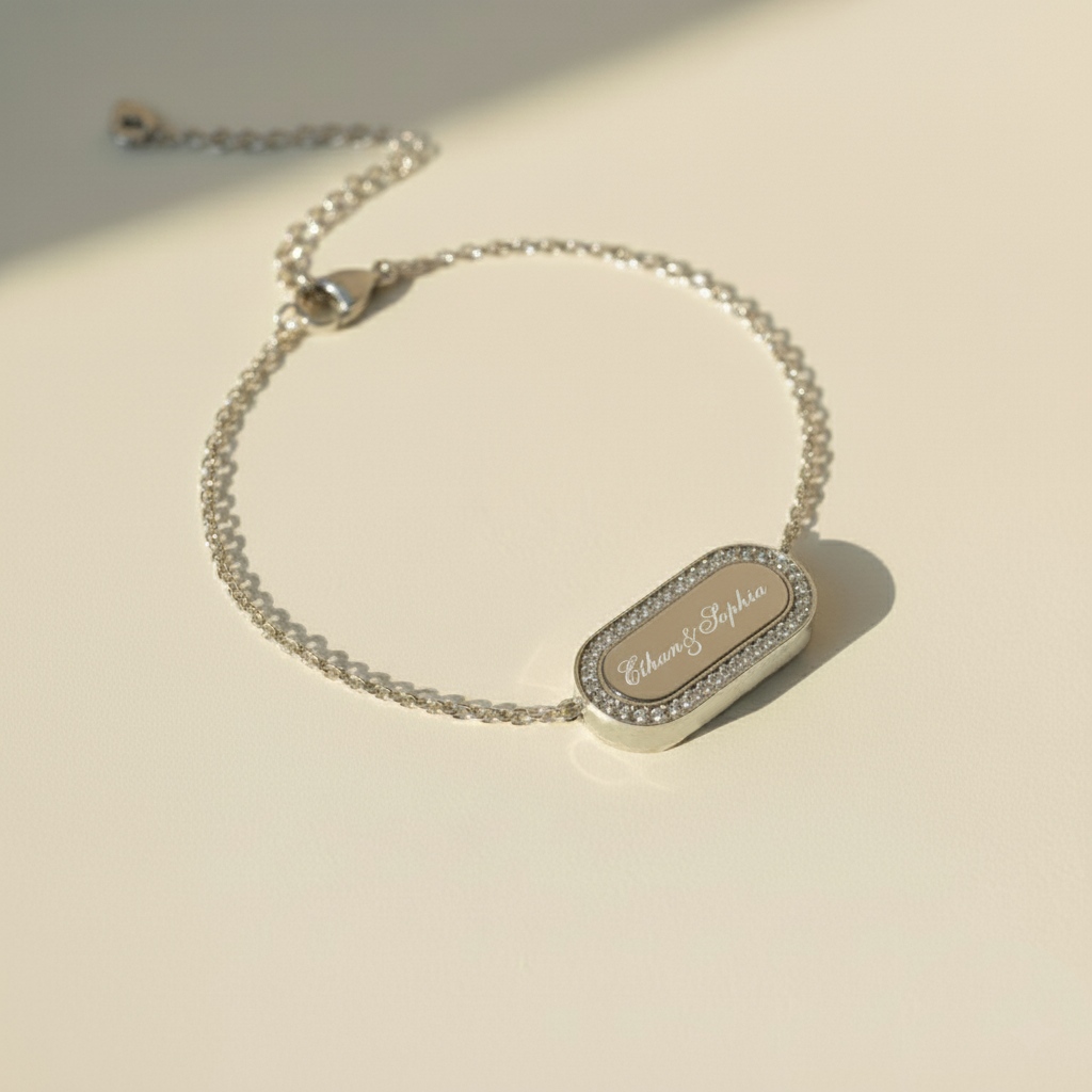 Personalized S925 Silver Malachite & Multi-Gem Oval-Shape Bracelet with Engraving Name/Date Personalized S925 Silver Malachite & Multi-Gem Oval-Shape Bracelet with Engraving Name/Date