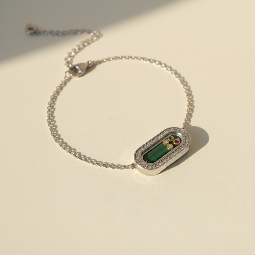 Personalized S925 Silver Malachite & Multi-Gem Oval-Shape Bracelet with Engraving Name/Date Personalized S925 Silver Malachite & Multi-Gem Oval-Shape Bracelet with Engraving Name/Date