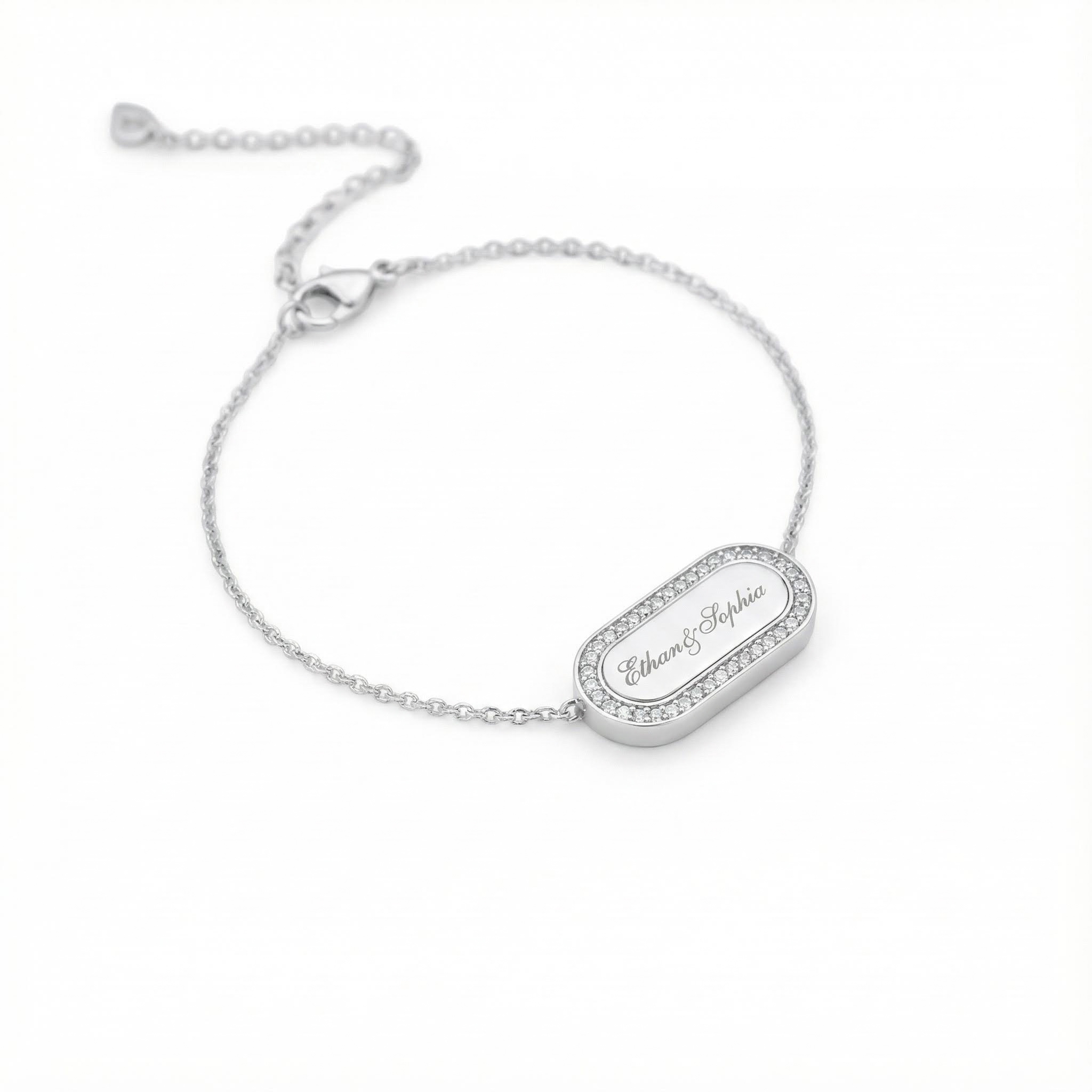 Personalized S925 Silver Malachite & Multi-Gem Oval-Shape Bracelet with Engraving Name/Date