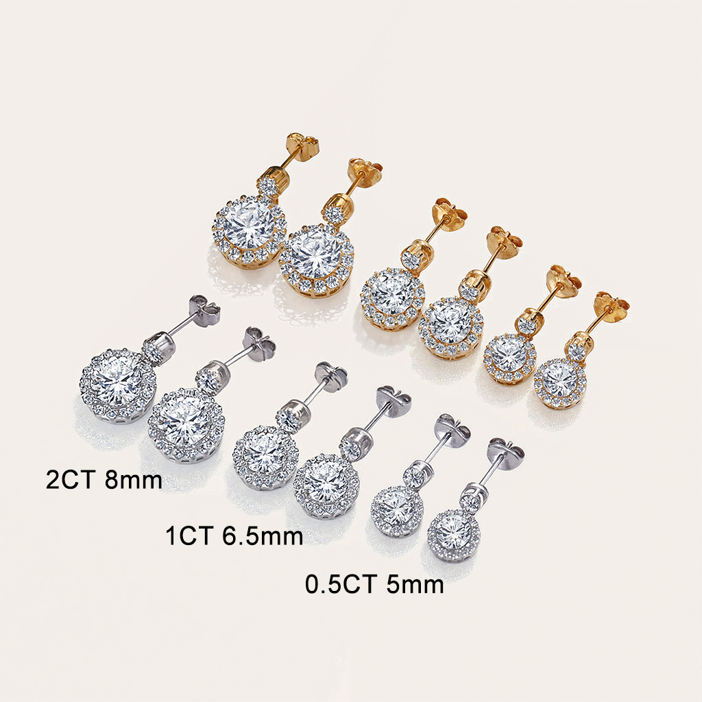 0.5CT/1CT/2CT Round Cut VVS Moissanite S925 Silver Drop  Earrings