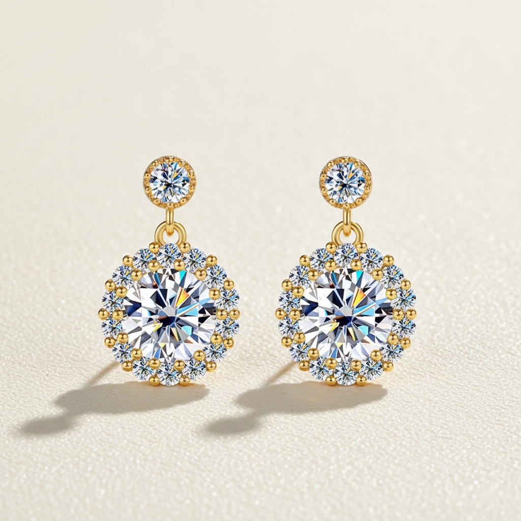 0.5CT/1CT/2CT Round Cut VVS Moissanite S925 Silver Drop  Earrings