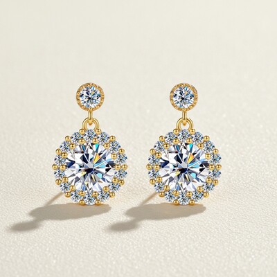 0.5CT/1CT/2CT Round Cut VVS Moissanite S925 Silver Drop  Earrings