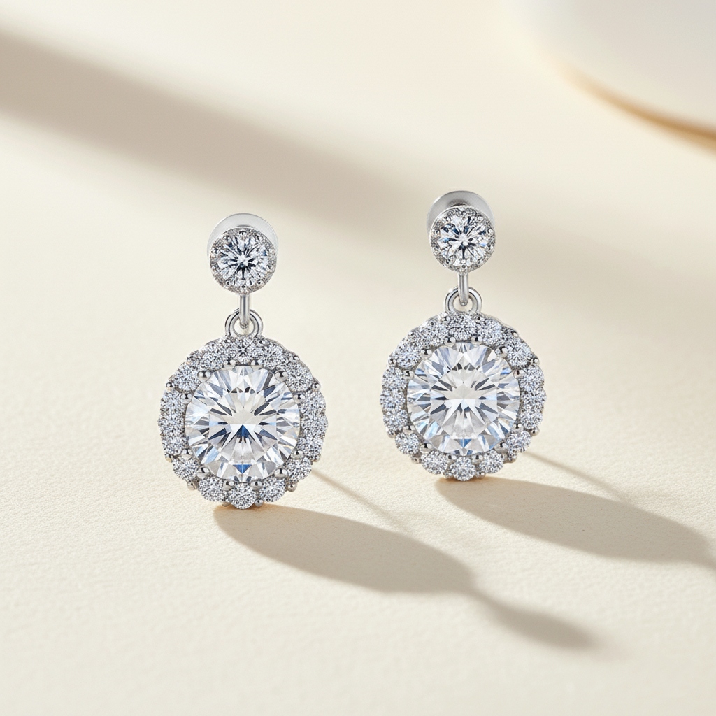 0.5CT/1CT/2CT Round Cut VVS Moissanite S925 Silver Drop  Earrings