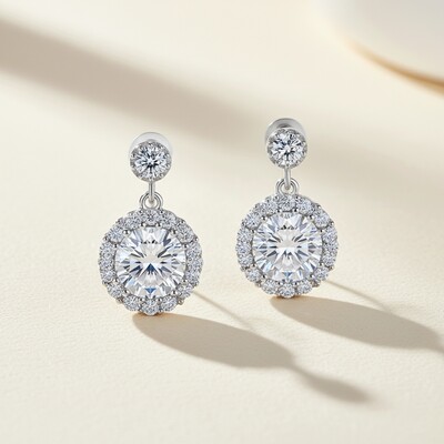 0.5CT/1CT/2CT Round Cut VVS Moissanite S925 Silver Drop  Earrings