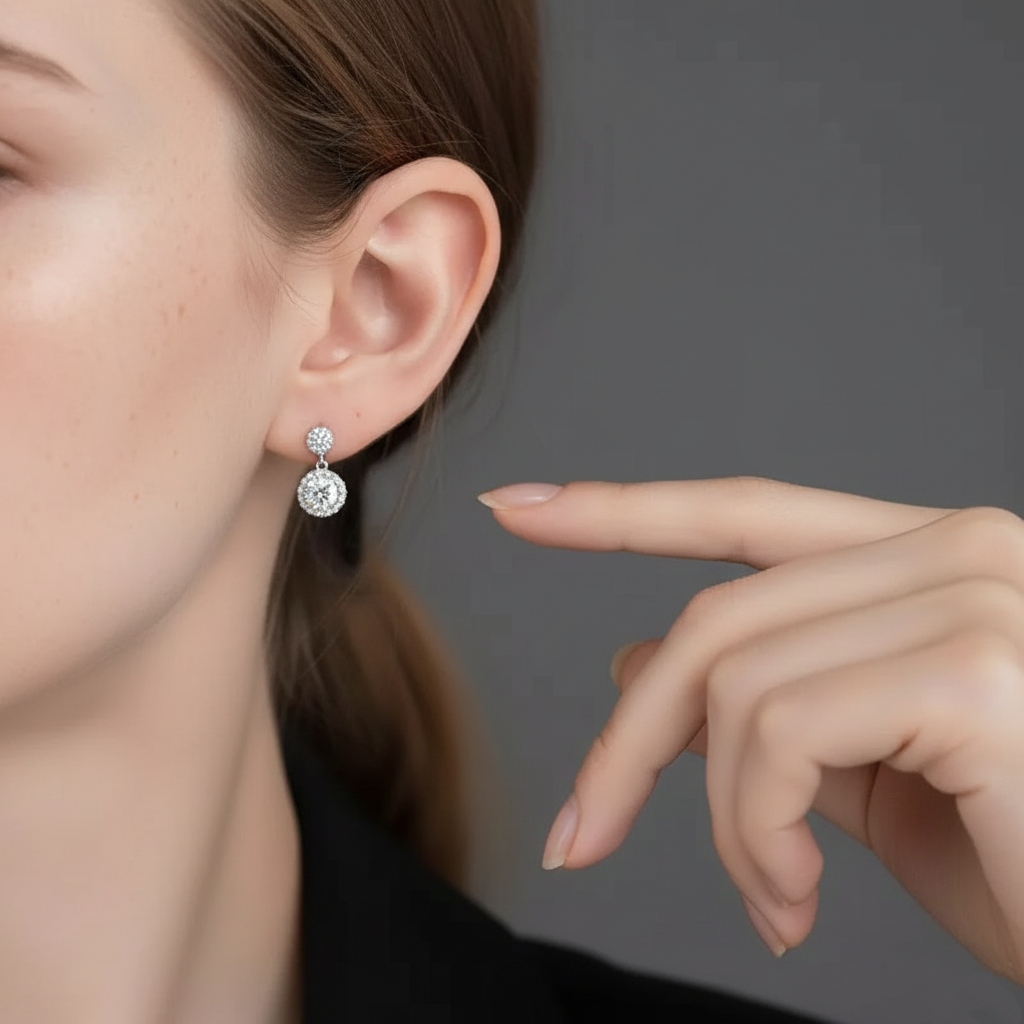 0.5CT/1CT/2CT Round Cut VVS Moissanite S925 Silver Drop  Earrings