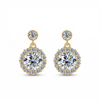 0.5CT/1CT/2CT Round Cut VVS Moissanite S925 Silver Drop  Earrings