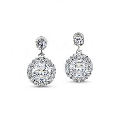 0.5CT/1CT/2CT Round Cut VVS Moissanite S925 Silver Drop  Earrings
