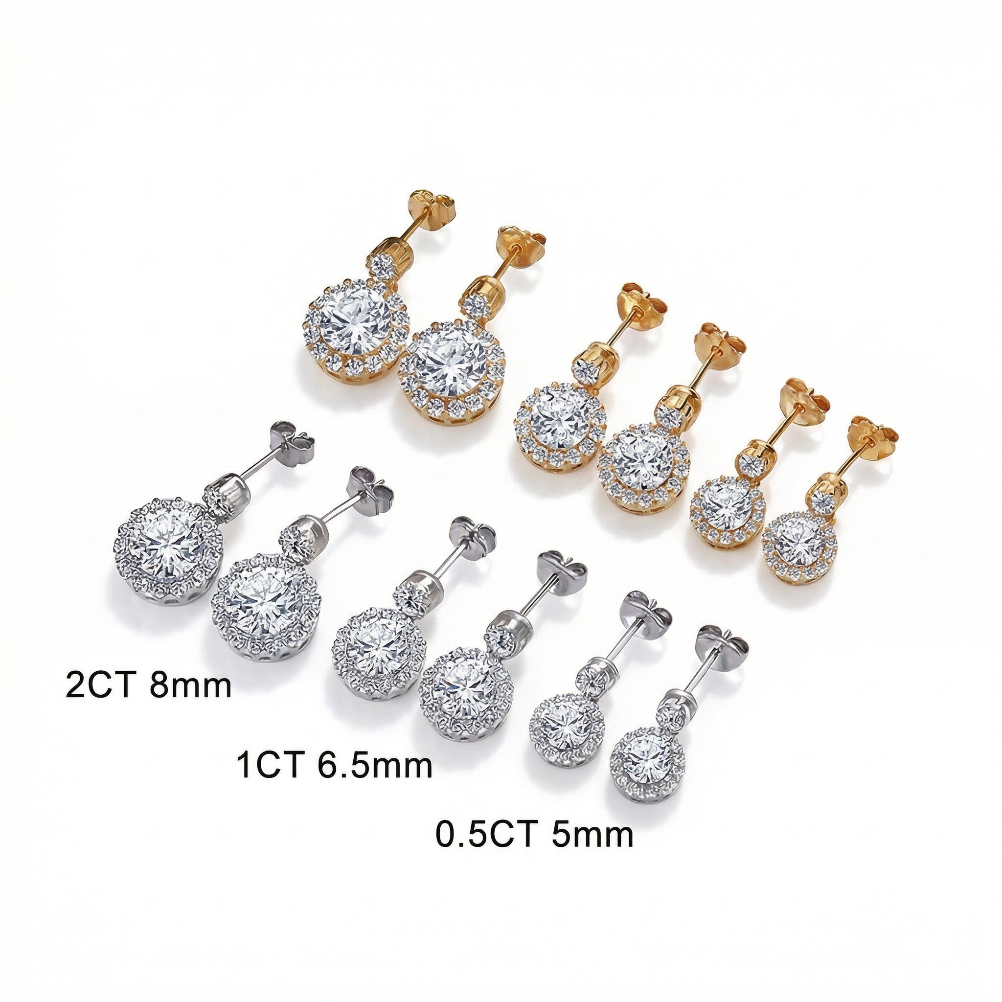 0.5CT/1CT/2CT Round Cut VVS Moissanite S925 Silver Drop  Earrings