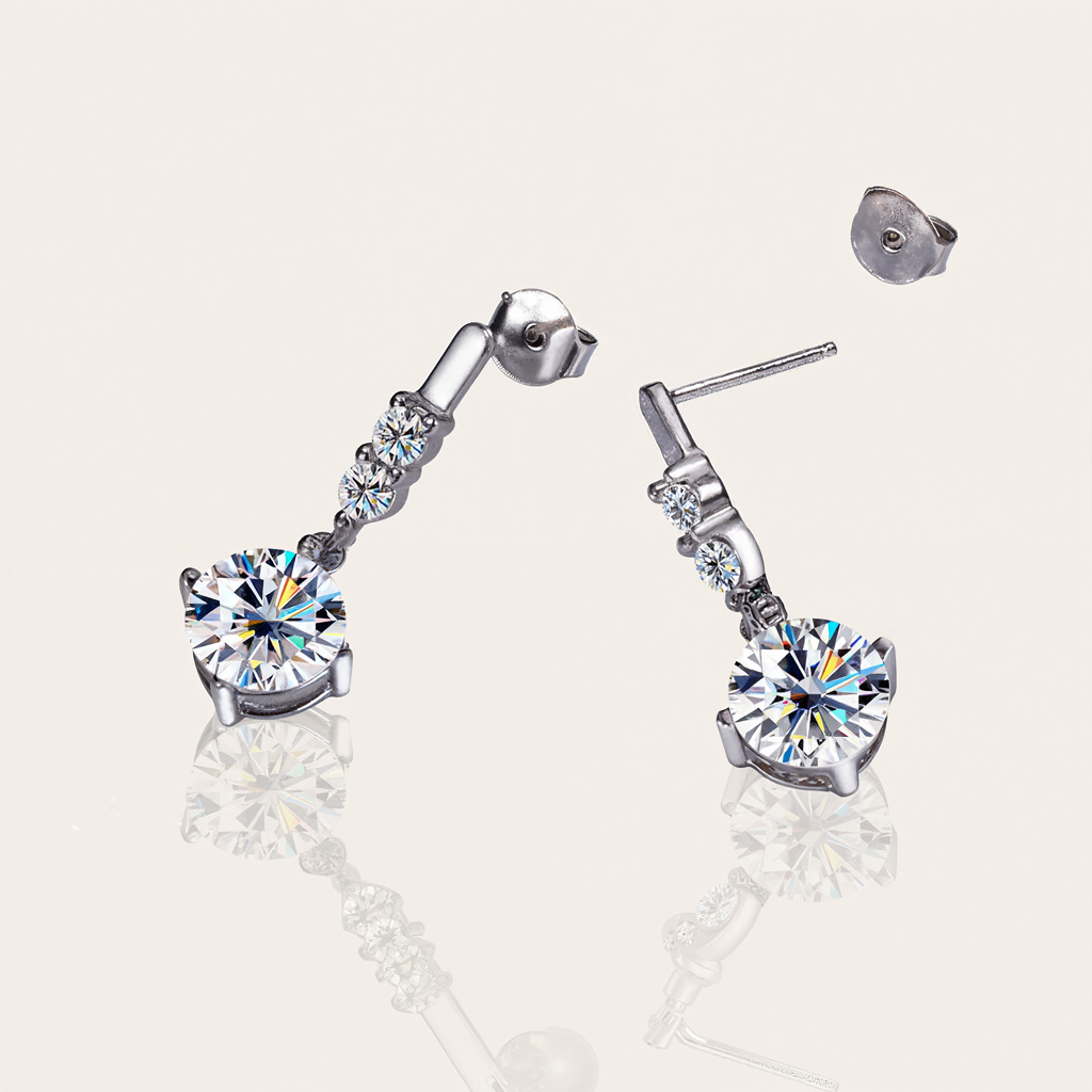 0.5CT/1CT/2CT Round Cut VVS Moissanite S925 Silver Drop Earrings 0.5CT/1CT/2CT Round Cut VVS Moissanite S925 Silver Drop Earrings