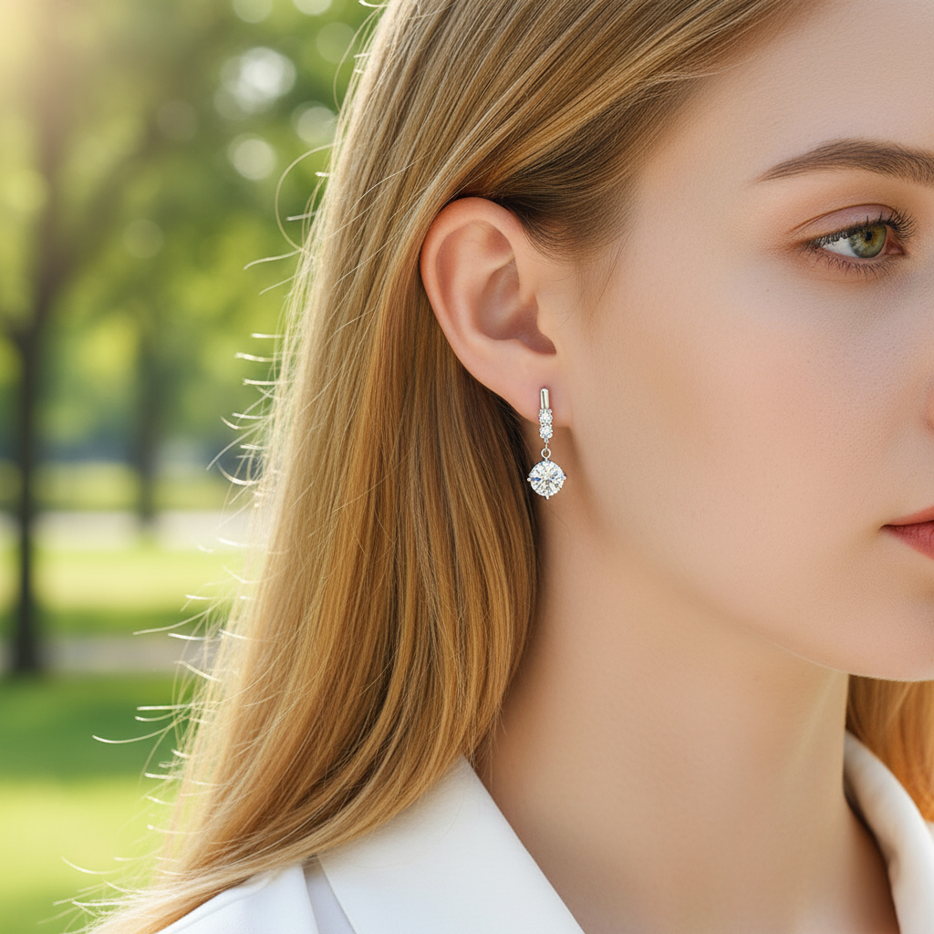 0.5CT/1CT/2CT Round Cut VVS Moissanite S925 Silver Drop Earrings 0.5CT/1CT/2CT Round Cut VVS Moissanite S925 Silver Drop Earrings