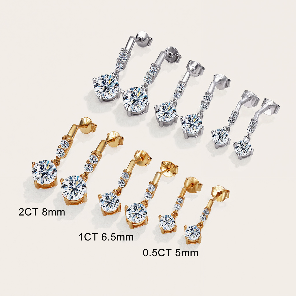 0.5CT/1CT/2CT Round Cut VVS Moissanite S925 Silver Drop Earrings 0.5CT/1CT/2CT Round Cut VVS Moissanite S925 Silver Drop Earrings