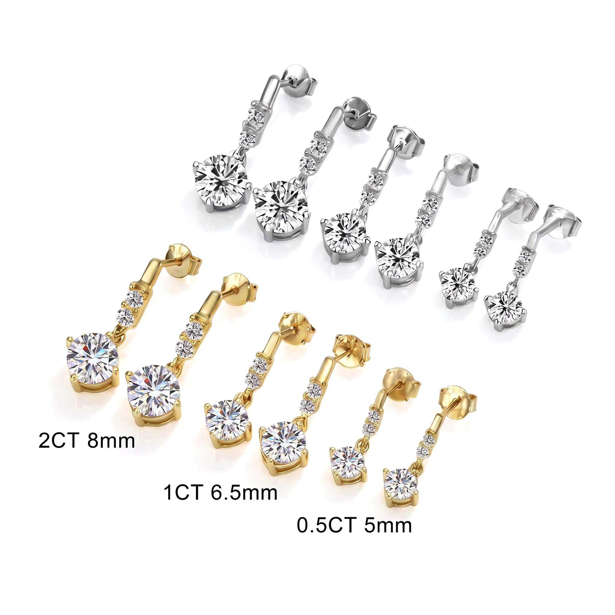 0.5CT/1CT/2CT Round Cut VVS Moissanite S925 Silver Drop Earrings