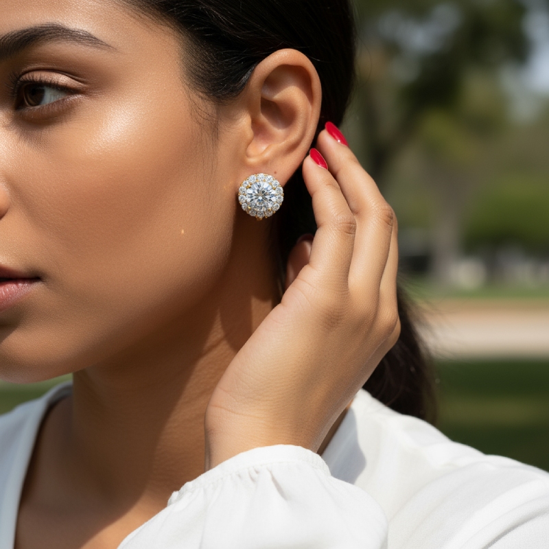 0.5CT/1CT/2CT Round Cut VVS Moissanite S925 Silver Sunflower Hoop Earrings