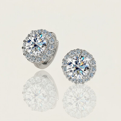 0.5CT/1CT/2CT Round Cut VVS Moissanite S925 Silver Sunflower Hoop Earrings