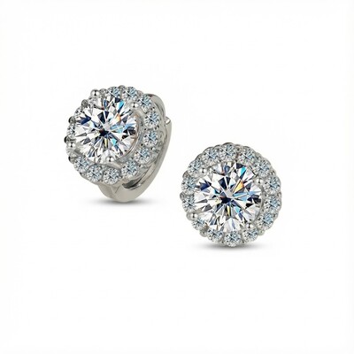 0.5CT/1CT/2CT Round Cut VVS Moissanite S925 Silver Sunflower Hoop Earrings