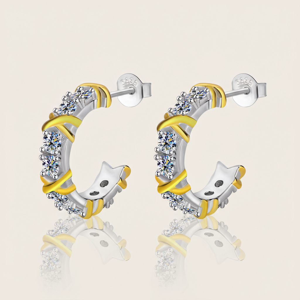 VVS Moissanite S925 Silver Two-tone Criss Cross Hoop Earrings