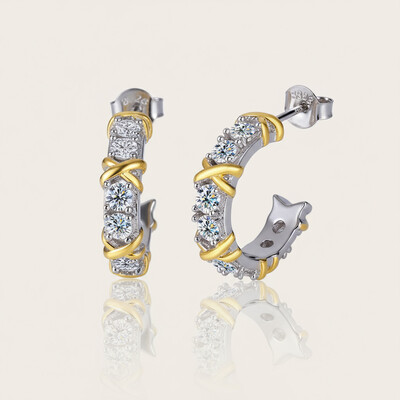 VVS Moissanite S925 Silver Two-tone Criss Cross Hoop Earrings