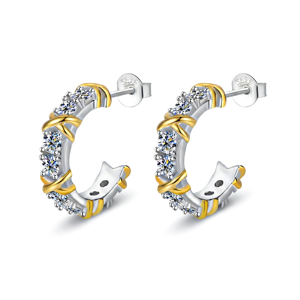 VVS Moissanite S925 Silver Two-tone Criss Cross Hoop Earrings VVS Moissanite S925 Silver Two-tone Criss Cross Hoop Earrings