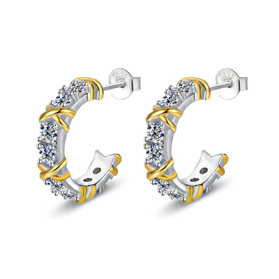 VVS Moissanite S925 Silver Two-tone Criss Cross Hoop Earrings