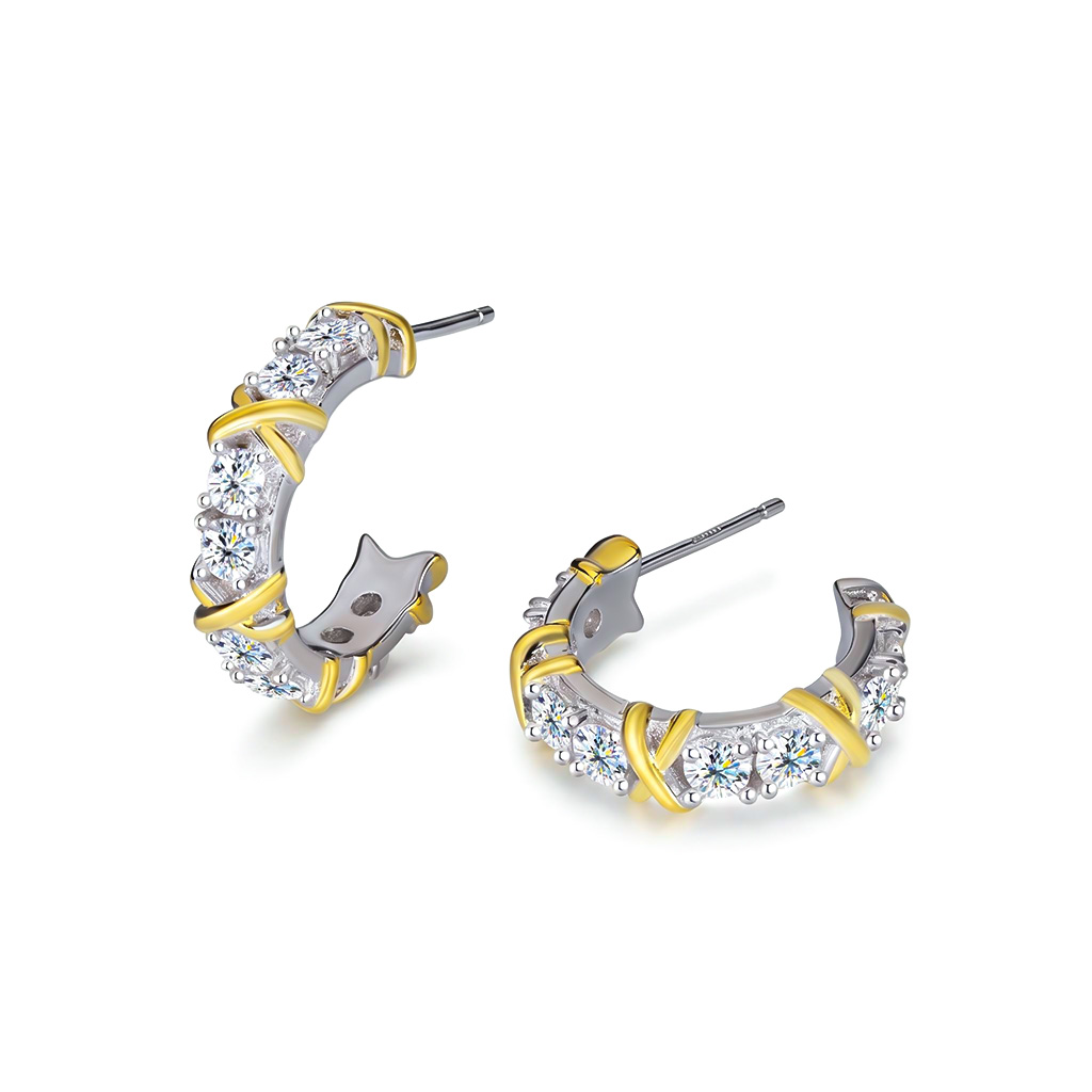 VVS Moissanite S925 Silver Two-tone Criss Cross Hoop Earrings VVS Moissanite S925 Silver Two-tone Criss Cross Hoop Earrings