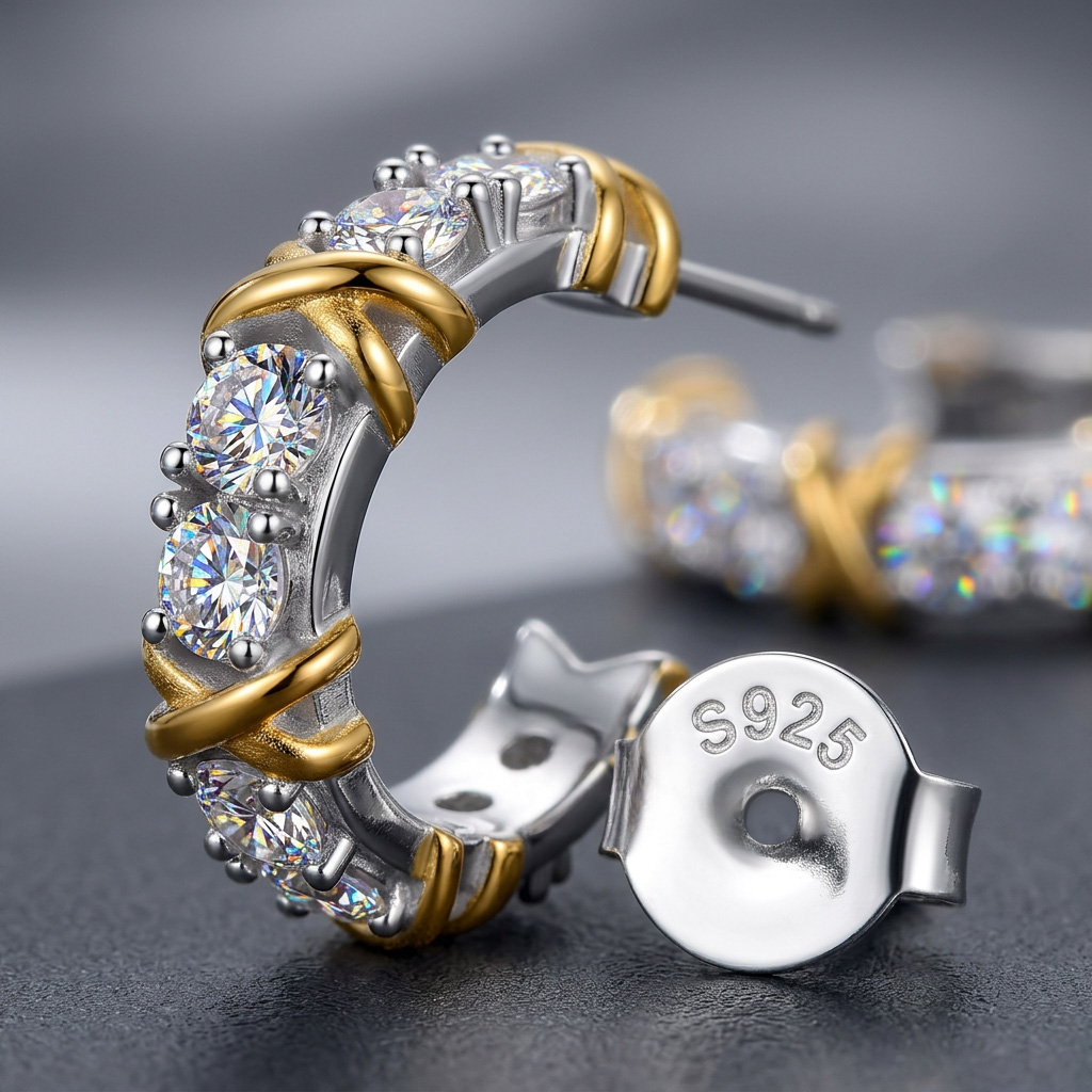 VVS Moissanite S925 Silver Two-tone Criss Cross Hoop Earrings VVS Moissanite S925 Silver Two-tone Criss Cross Hoop Earrings