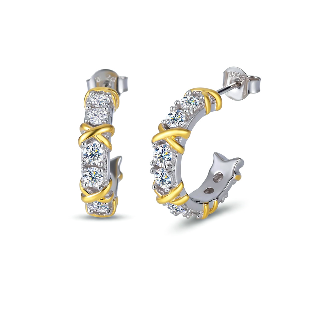 VVS Moissanite S925 Silver Two-tone Criss Cross Hoop Earrings VVS Moissanite S925 Silver Two-tone Criss Cross Hoop Earrings