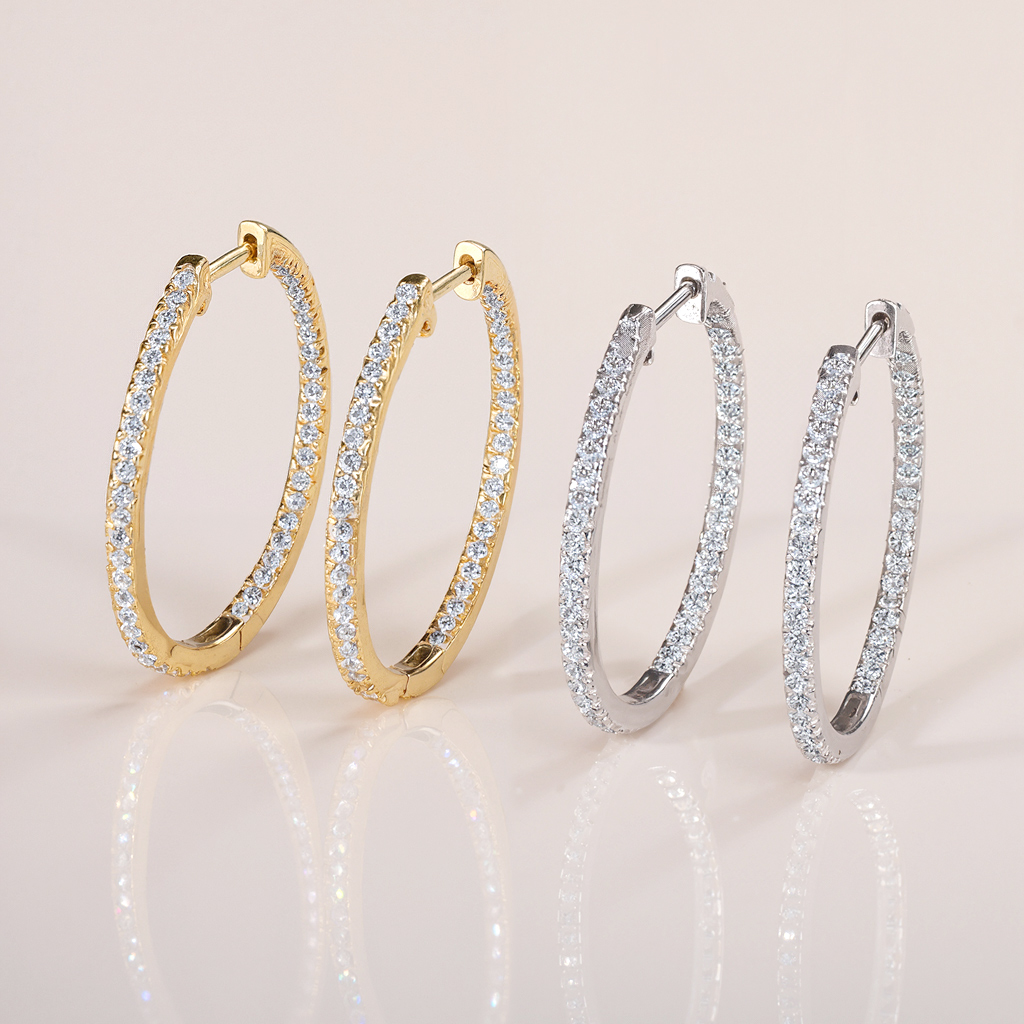 30MM Diameter VVS Moissanite S925 Silver Hoop Earrings