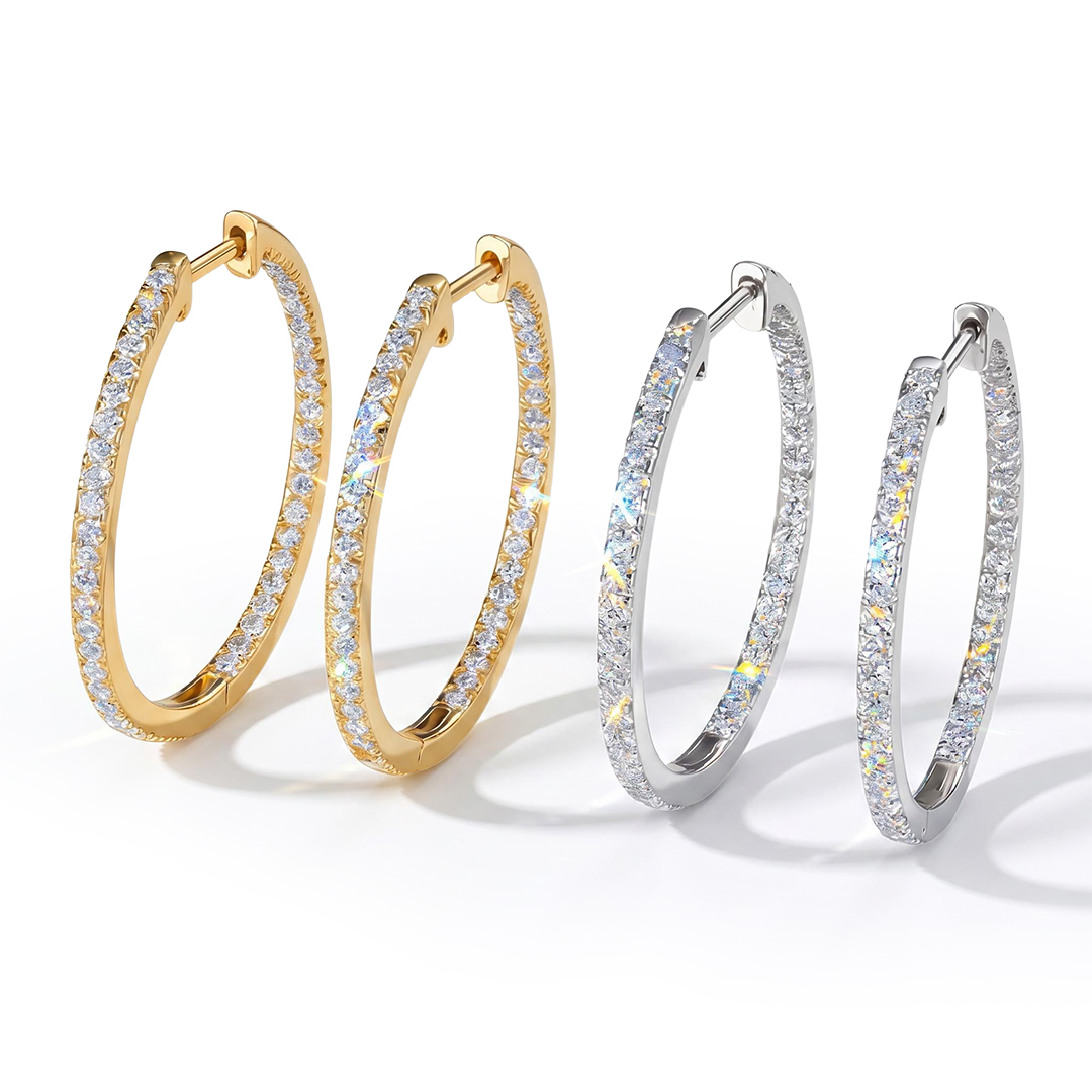 30MM Diameter VVS Moissanite S925 Silver Hoop Earrings