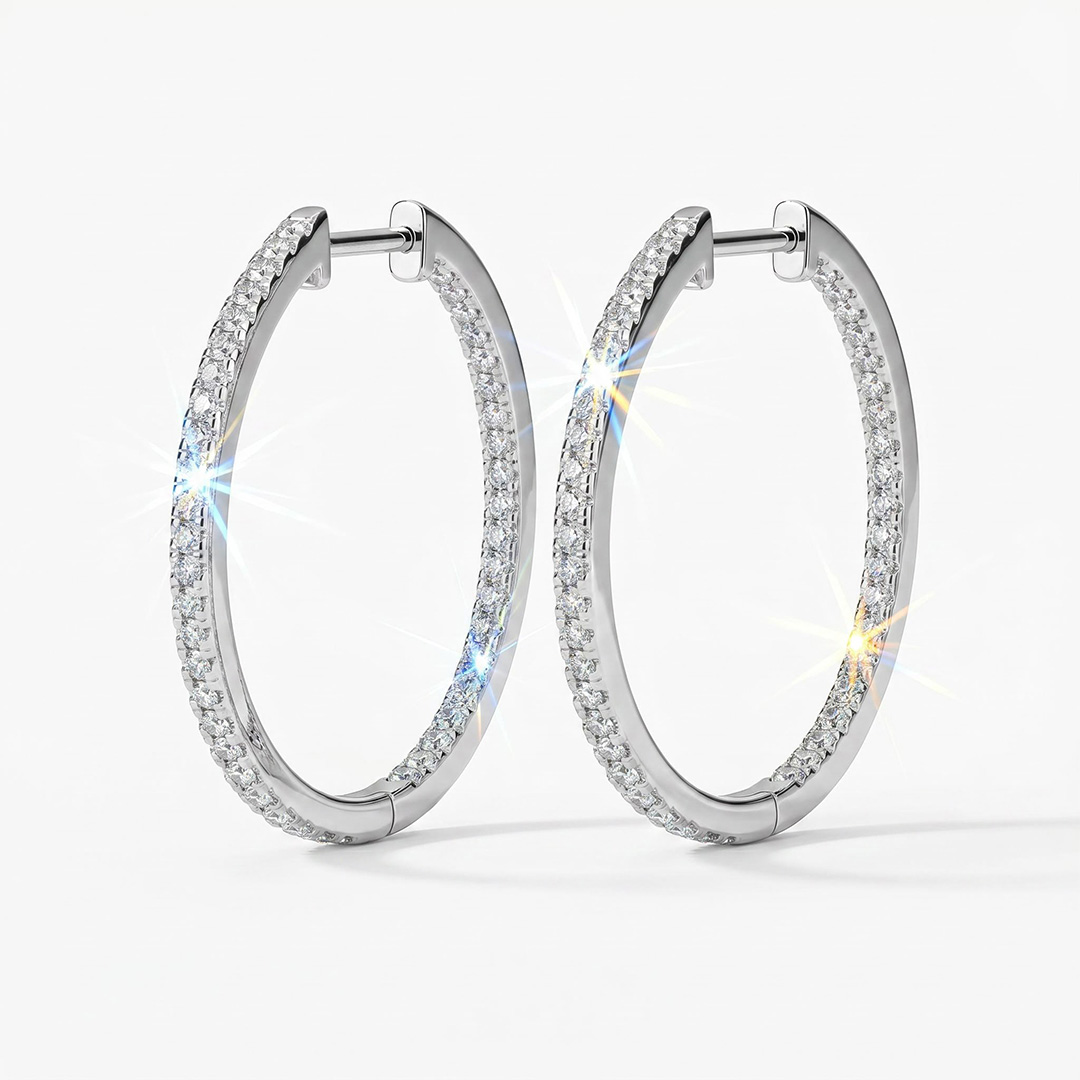 30MM Diameter VVS Moissanite S925 Silver Hoop Earrings