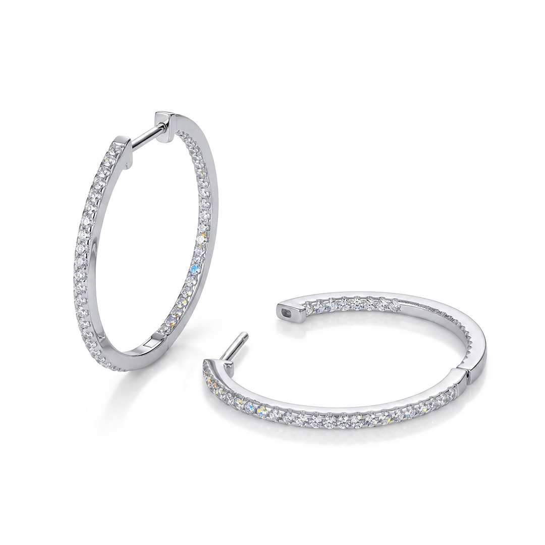 30MM Diameter VVS Moissanite S925 Silver Hoop Earrings