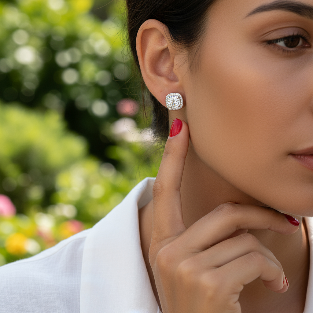 0.5CT/1CT/2CT Square Shape VVS Moissanite S925 Silver Halo Stud Earrings with White Gold 0.5CT/1CT/2CT Square Shape VVS Moissanite S925 Silver Halo Stud Earrings with White Gold