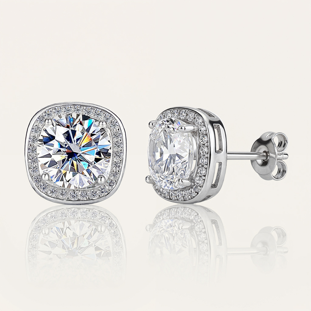 0.5CT/1CT/2CT Square Shape VVS Moissanite S925 Silver Halo Stud Earrings with White Gold 0.5CT/1CT/2CT Square Shape VVS Moissanite S925 Silver Halo Stud Earrings with White Gold