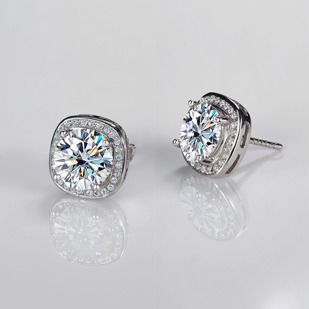 0.5CT/1CT/2CT Square Shape VVS Moissanite S925 Silver Halo Stud Earrings with White Gold 0.5CT/1CT/2CT Square Shape VVS Moissanite S925 Silver Halo Stud Earrings with White Gold