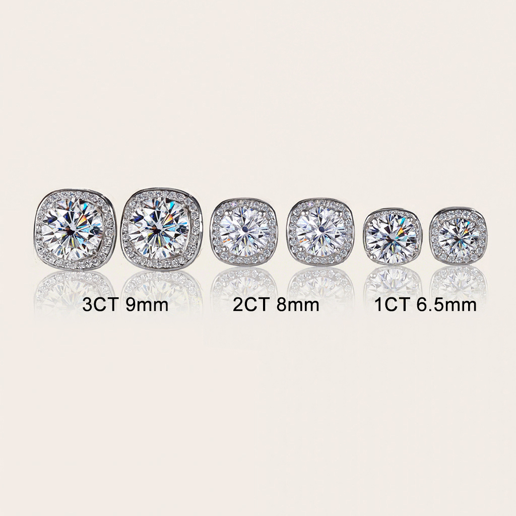 0.5CT/1CT/2CT Square Shape VVS Moissanite S925 Silver Halo Stud Earrings with White Gold 0.5CT/1CT/2CT Square Shape VVS Moissanite S925 Silver Halo Stud Earrings with White Gold