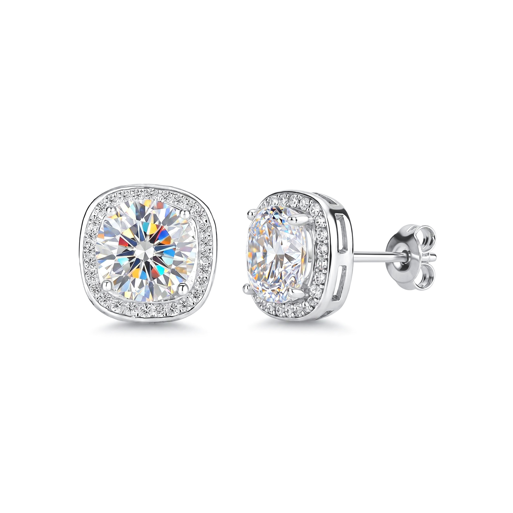 0.5CT/1CT/2CT Square Shape VVS Moissanite S925 Silver Halo Stud Earrings with White Gold 0.5CT/1CT/2CT Square Shape VVS Moissanite S925 Silver Halo Stud Earrings with White Gold