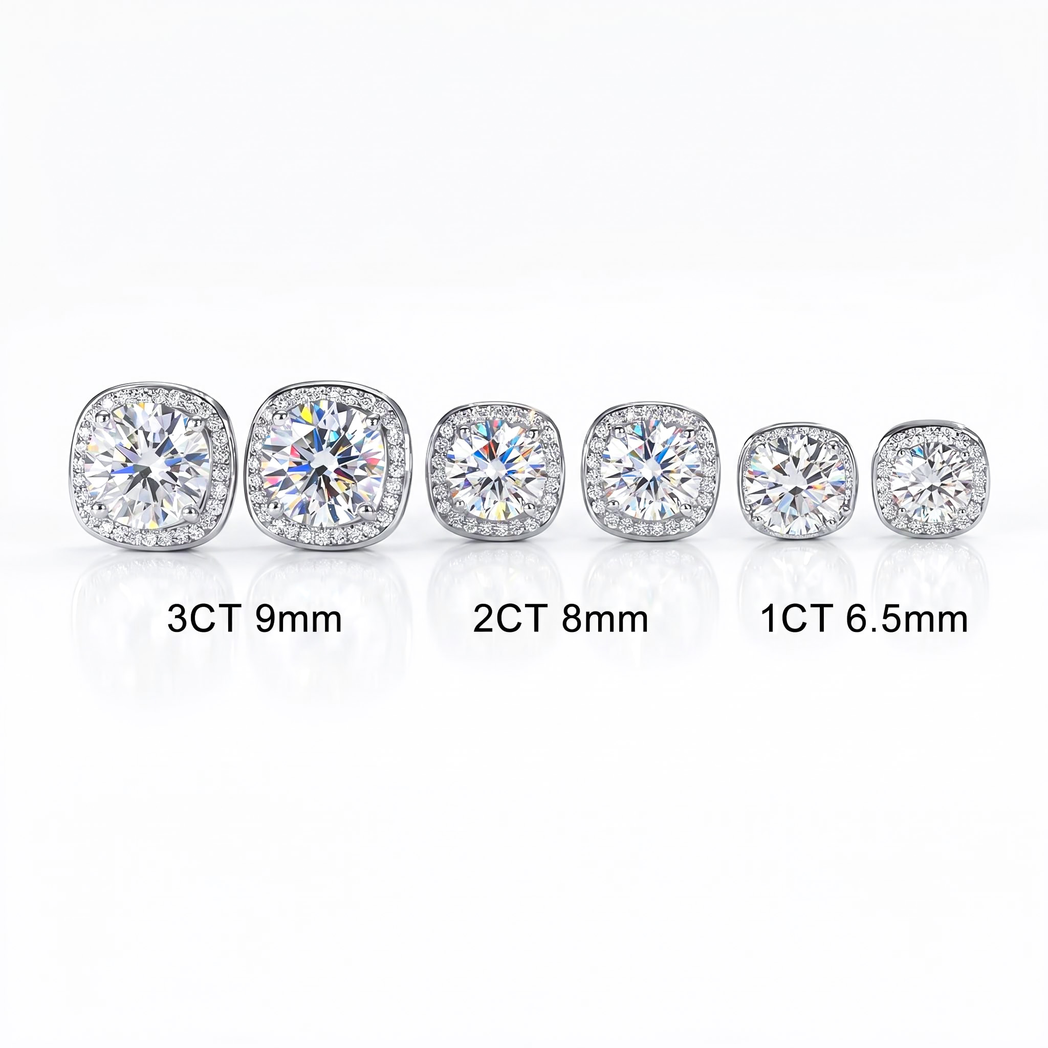 0.5CT/1CT/2CT Square Shape VVS Moissanite S925 Silver Halo Stud Earrings with White Gold 0.5CT/1CT/2CT Square Shape VVS Moissanite S925 Silver Halo Stud Earrings with White Gold