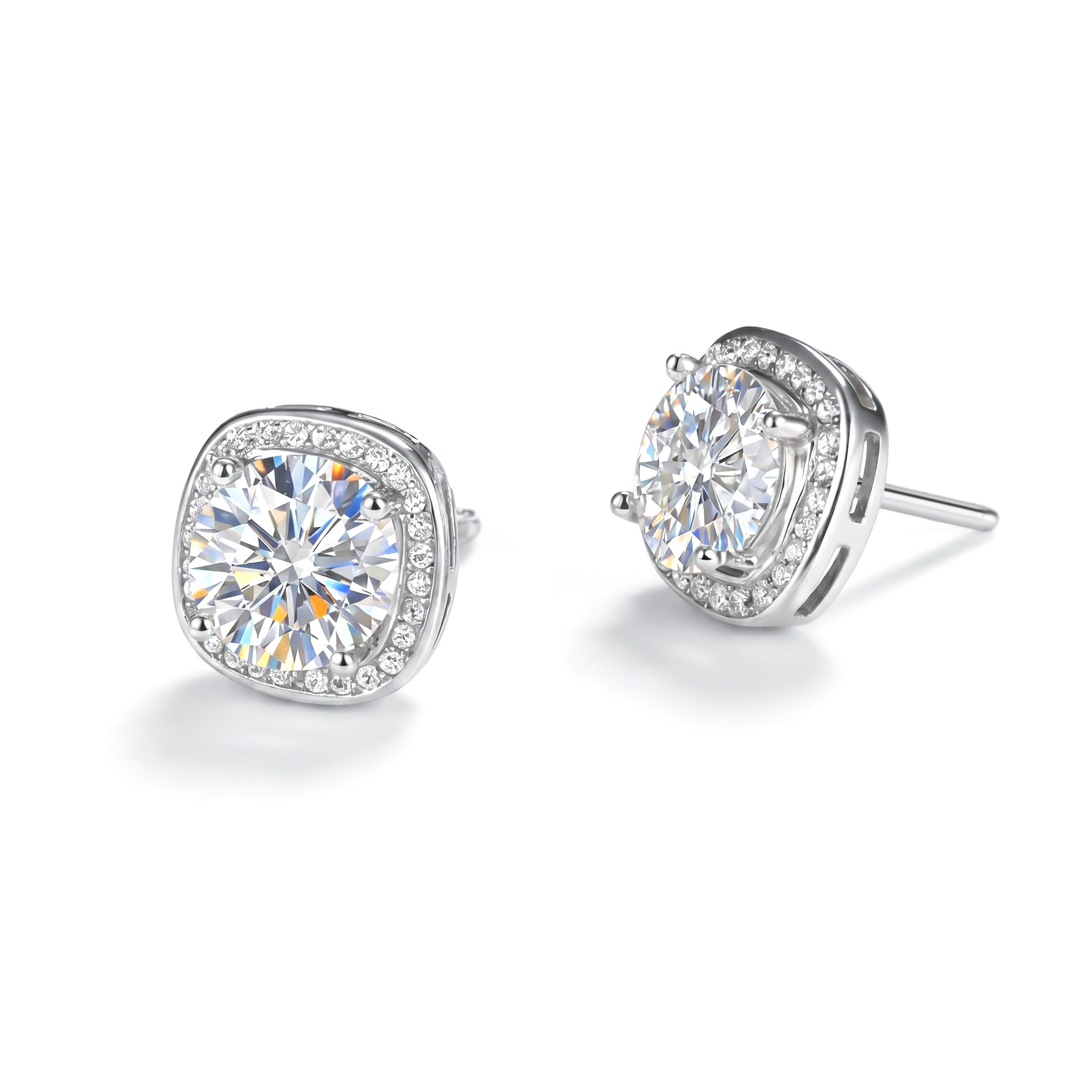 0.5CT/1CT/2CT Square Shape VVS Moissanite S925 Silver Halo Stud Earrings with White Gold 0.5CT/1CT/2CT Square Shape VVS Moissanite S925 Silver Halo Stud Earrings with White Gold
