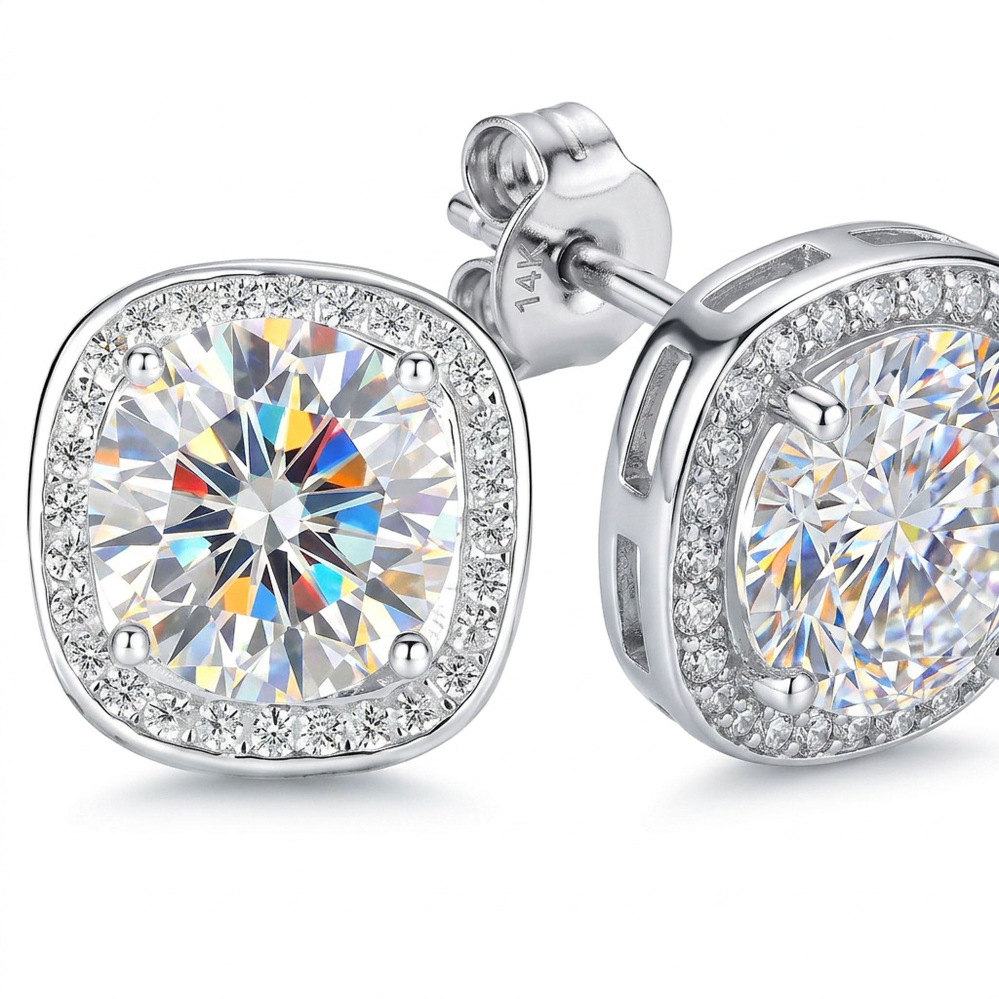 0.5CT/1CT/2CT Square Shape VVS Moissanite S925 Silver Halo Stud Earrings with White Gold 0.5CT/1CT/2CT Square Shape VVS Moissanite S925 Silver Halo Stud Earrings with White Gold