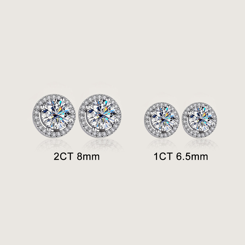 1CT/2CT VVS Moissanite S925 Silver Halo Stud Earrings with White Gold