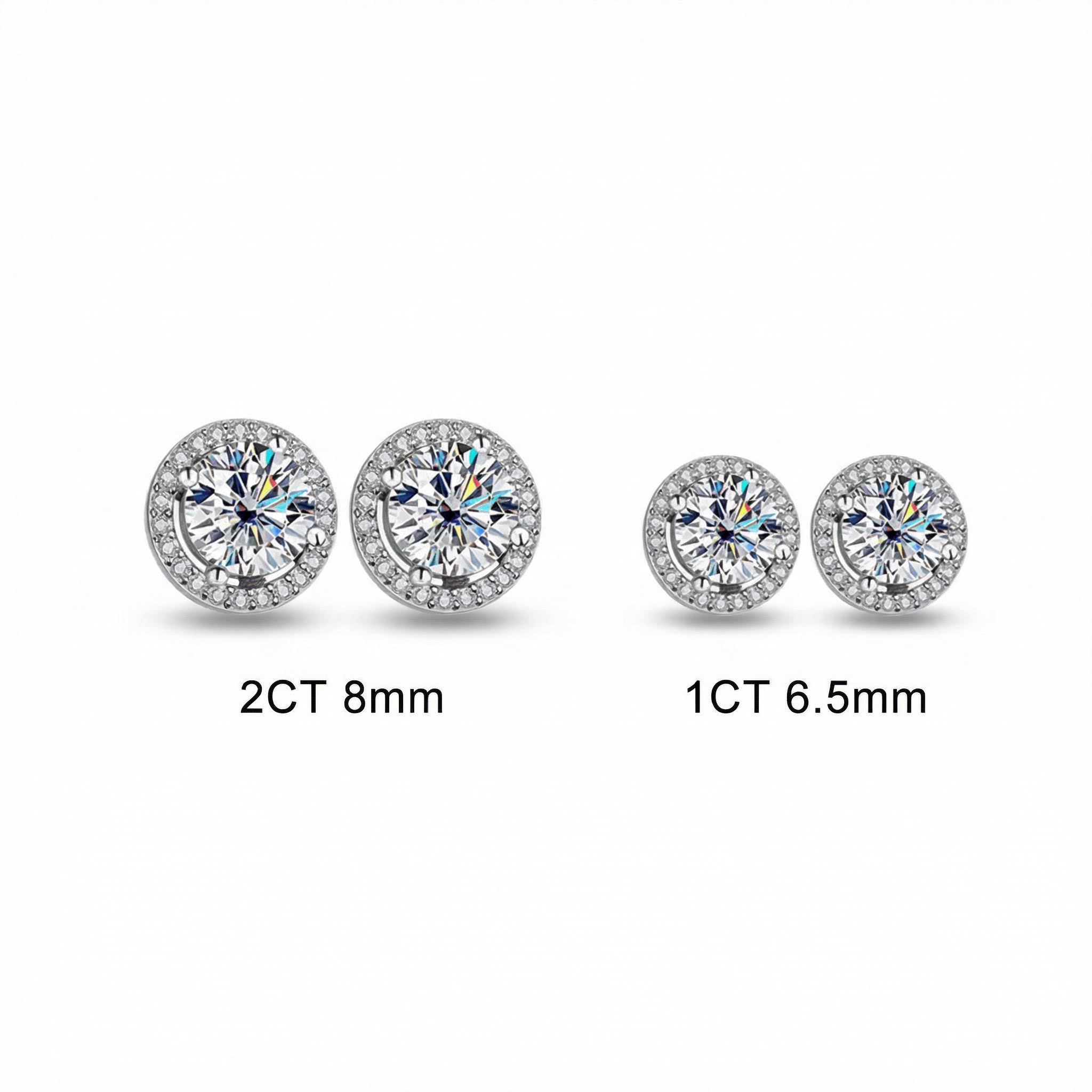 1CT/2CT VVS Moissanite S925 Silver Halo Stud Earrings with White Gold 1CT/2CT VVS Moissanite S925 Silver Halo Stud Earrings with White Gold