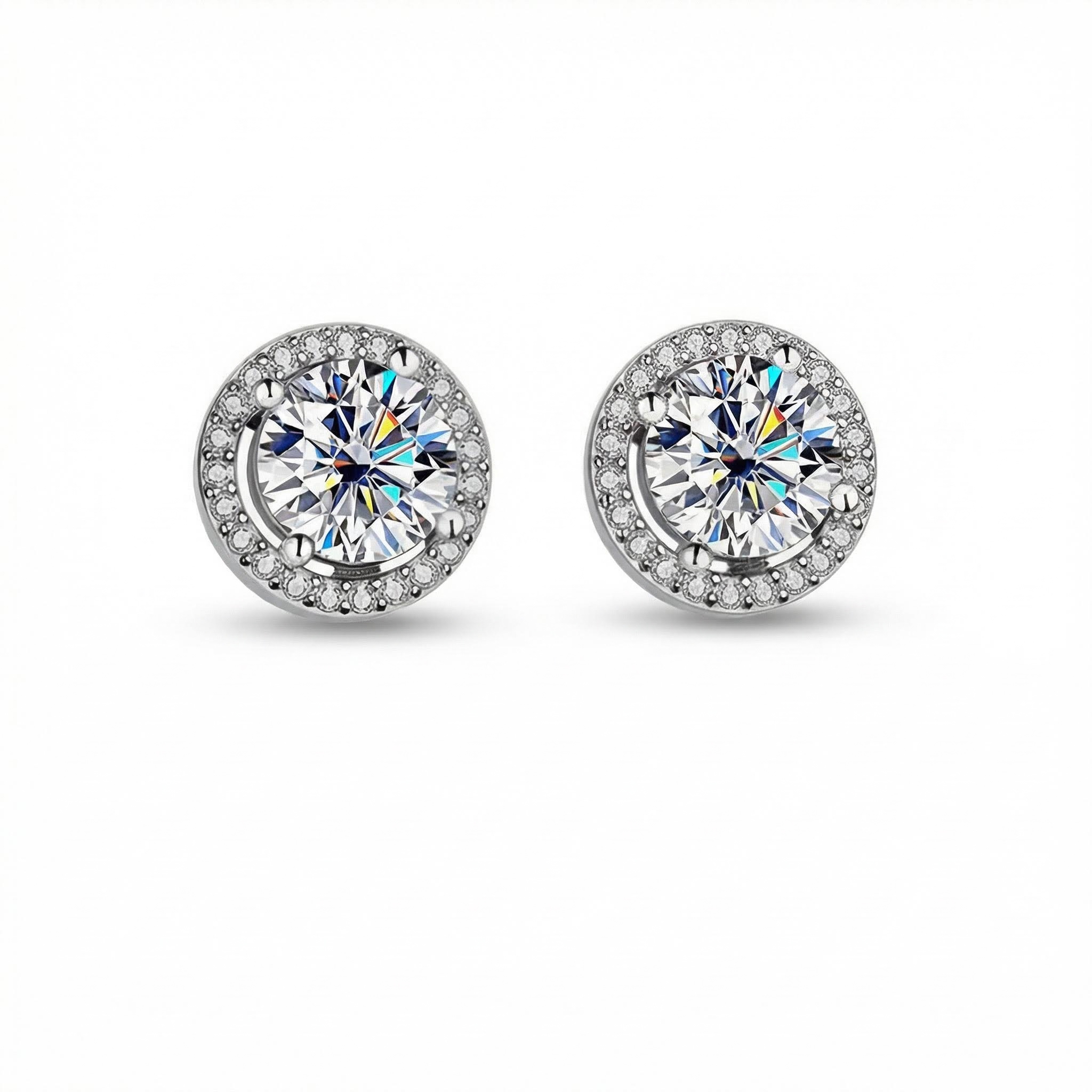 1CT/2CT VVS Moissanite S925 Silver Halo Stud Earrings with White Gold 1CT/2CT VVS Moissanite S925 Silver Halo Stud Earrings with White Gold