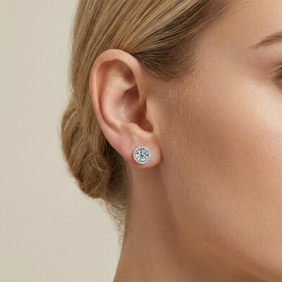 1CT/2CT VVS Moissanite S925 Silver Halo Stud Earrings with White Gold