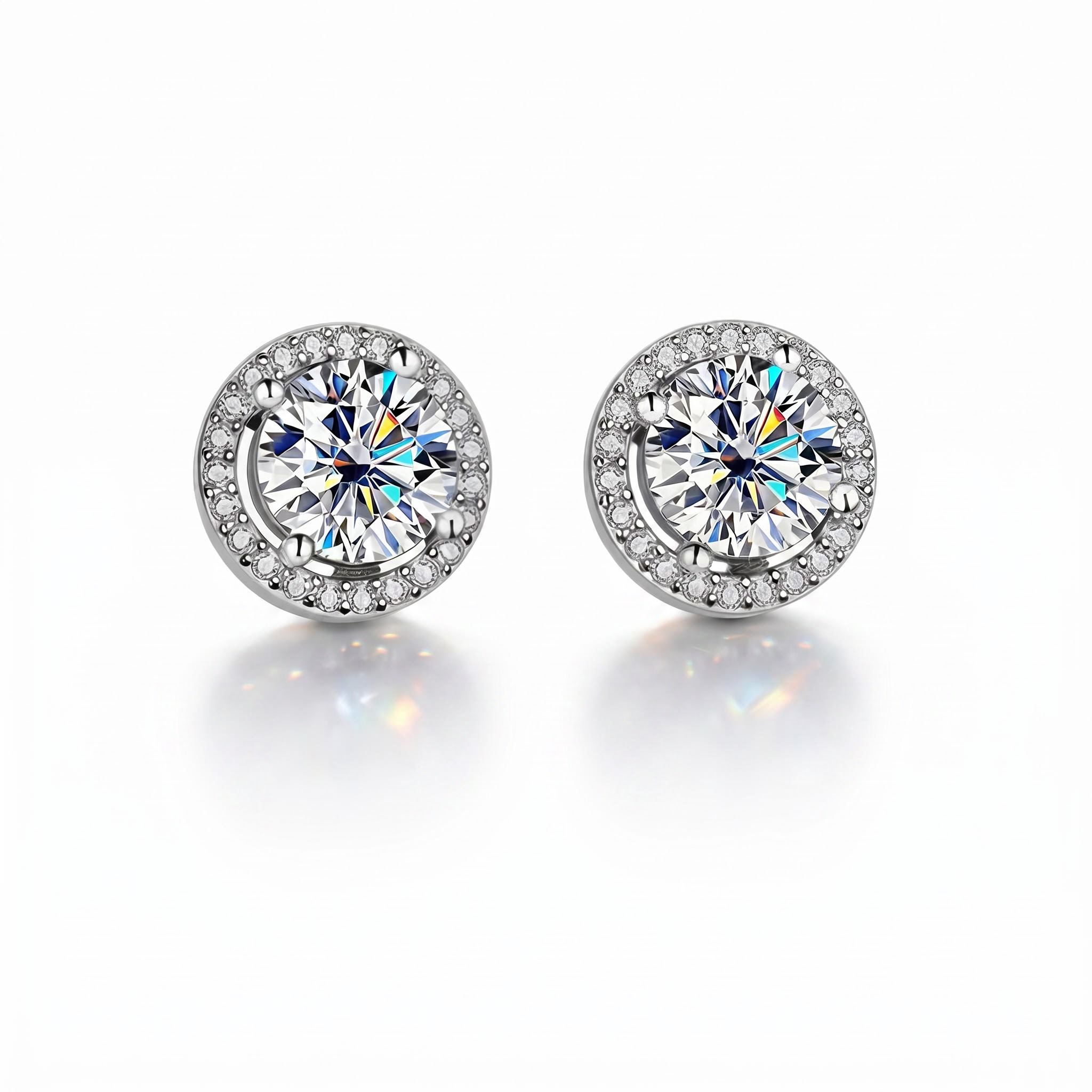 1CT/2CT VVS Moissanite S925 Silver Halo Stud Earrings with White Gold