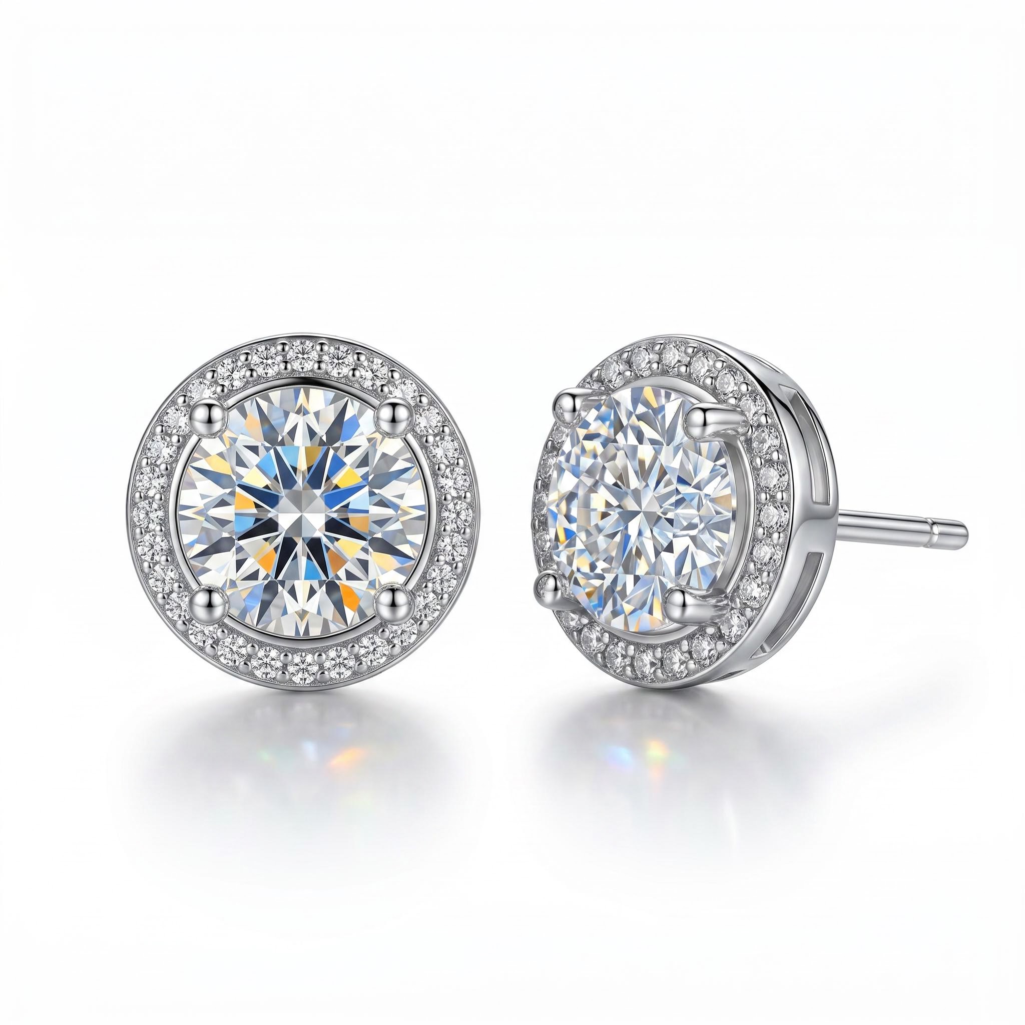 1CT/2CT VVS Moissanite S925 Silver Halo Stud Earrings with White Gold