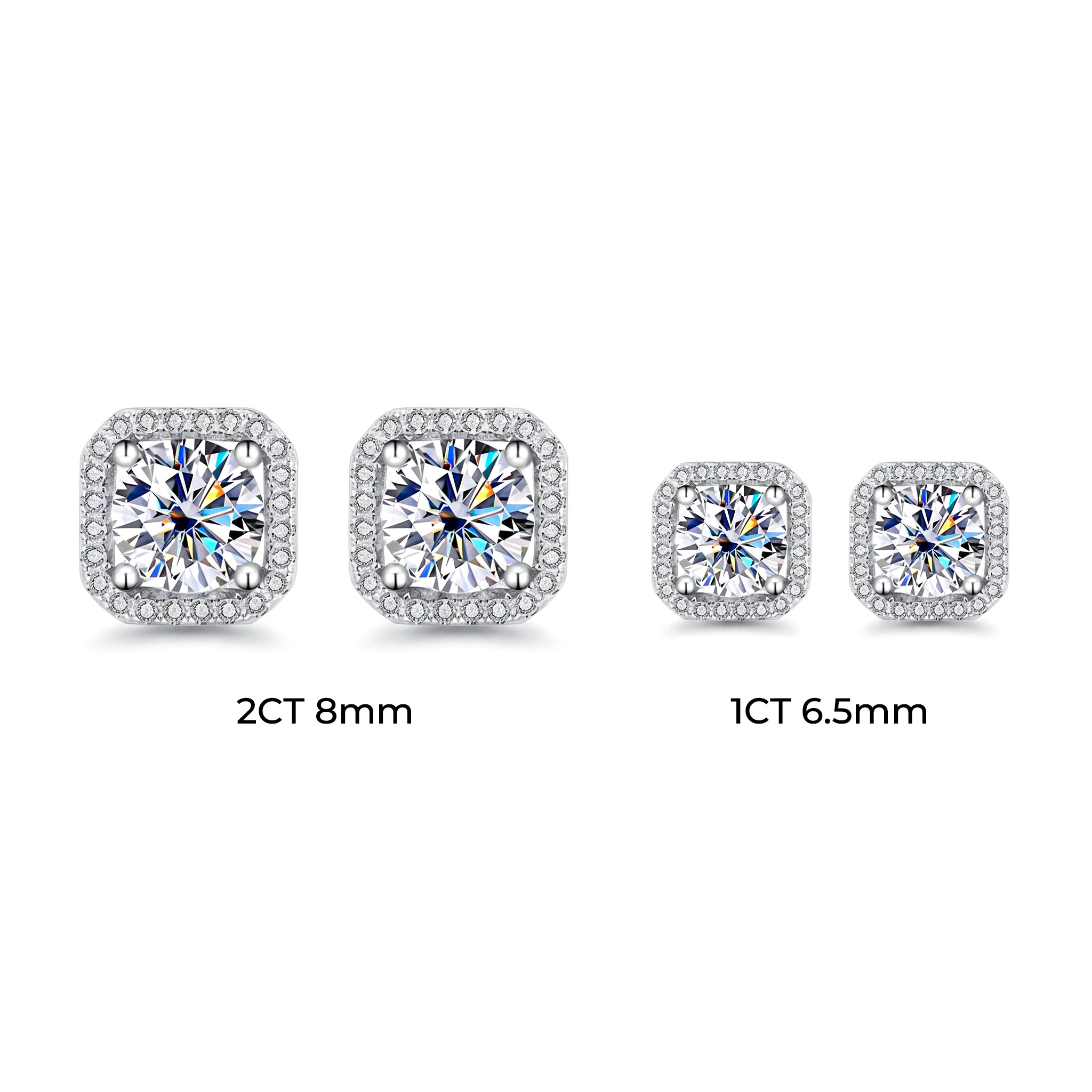 1CT/2CT Square Shape VVS Moissanite S925 Silver Halo Stud Earrings