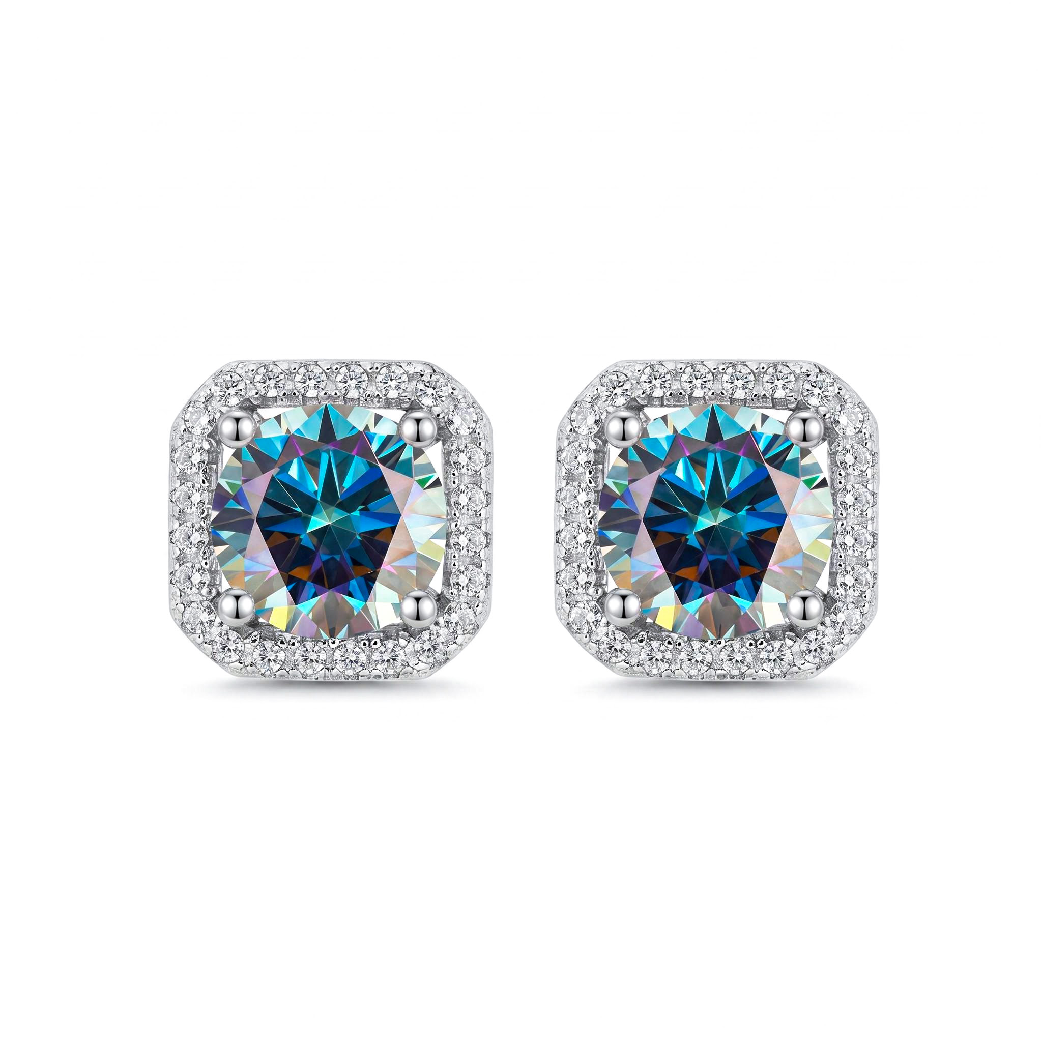 1CT/2CT Square Shape VVS Moissanite S925 Silver Halo Stud Earrings